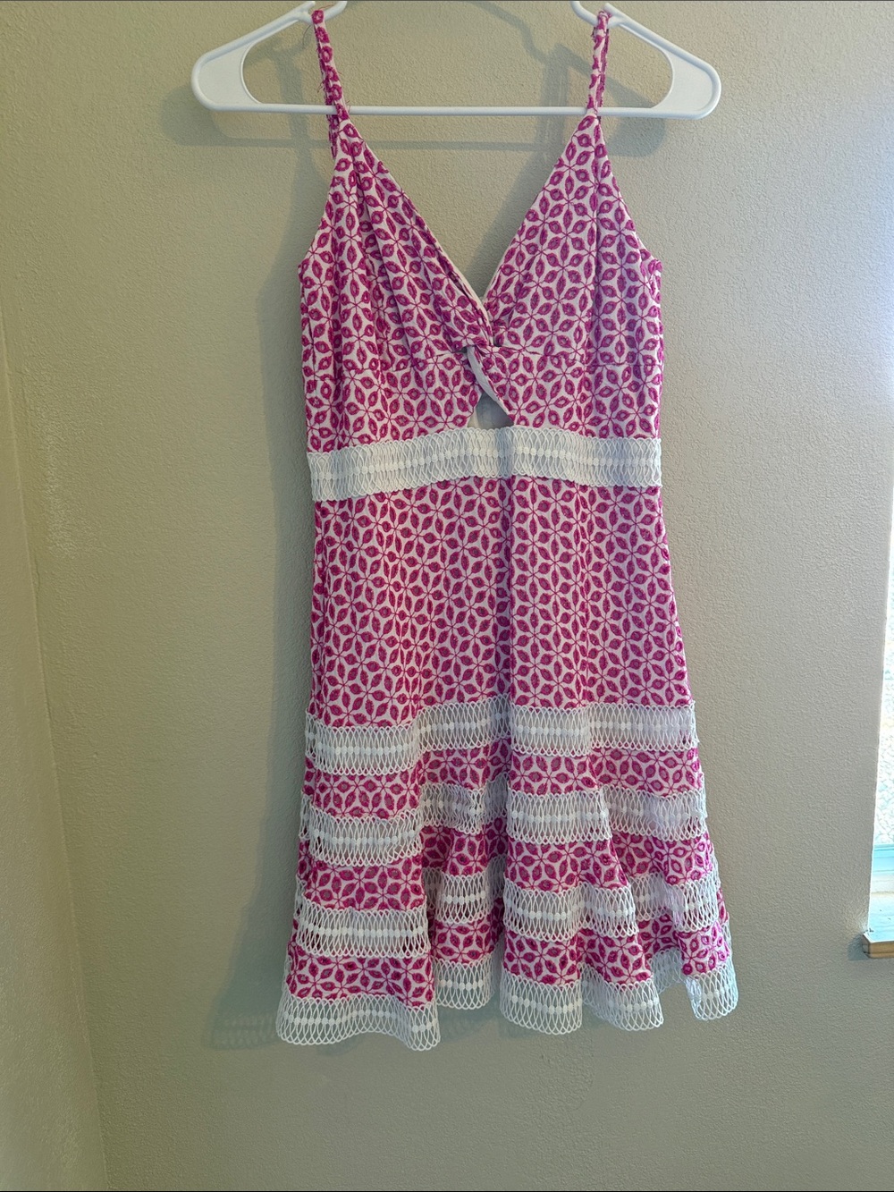 Bardot White Sundress with Hot Pink Embroidered Motif